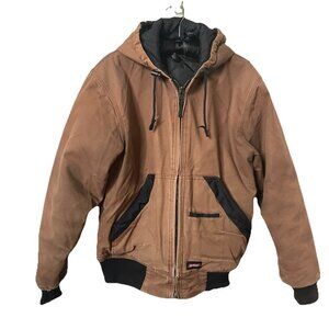 Y2K Dickies Canvas Hoodie Jacket Mens Tan Brown Distressed Utility 90s Workwear